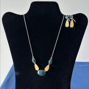 Lia Sophia Dark Green and Yellow Necklace and Earrings Set